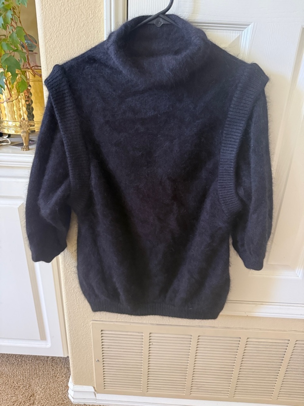 Fuzzy Black Turtleneck Sweater angora rabbit hair sweater size M